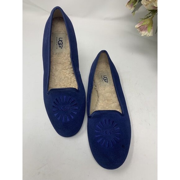 UGG Australia Alloway Blue Suede Leather & Sheepskin Flats Rubber outsole Size 7 - Picture 1 of 8